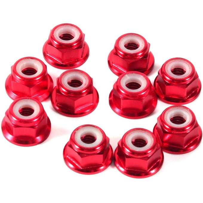 10 Pièces M4 Écrous en Aluminium Auto-Bloquants avec Insert en Nylon Écrou de Blocage Hexagonal Rouge Foncé