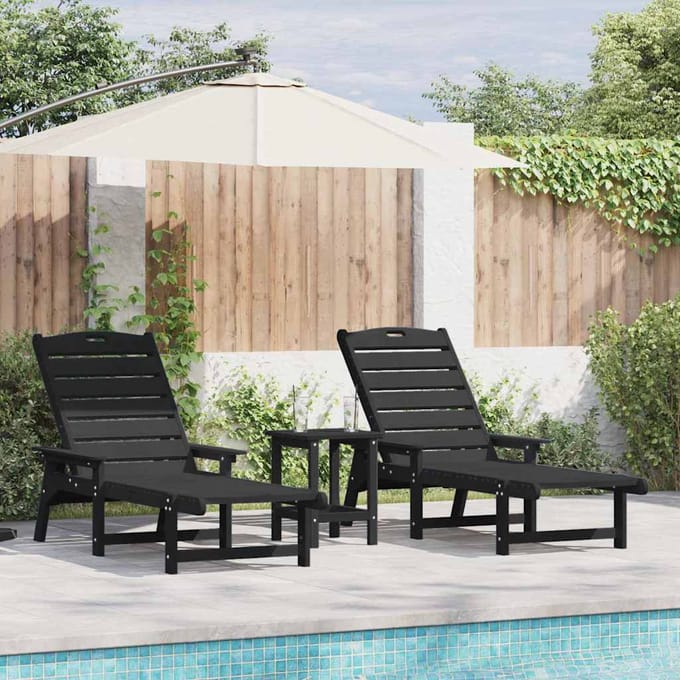 vidaXL Ligstoel 2 pcs Zwart 195,5 x 53 x 98,5 cm Polyetheen