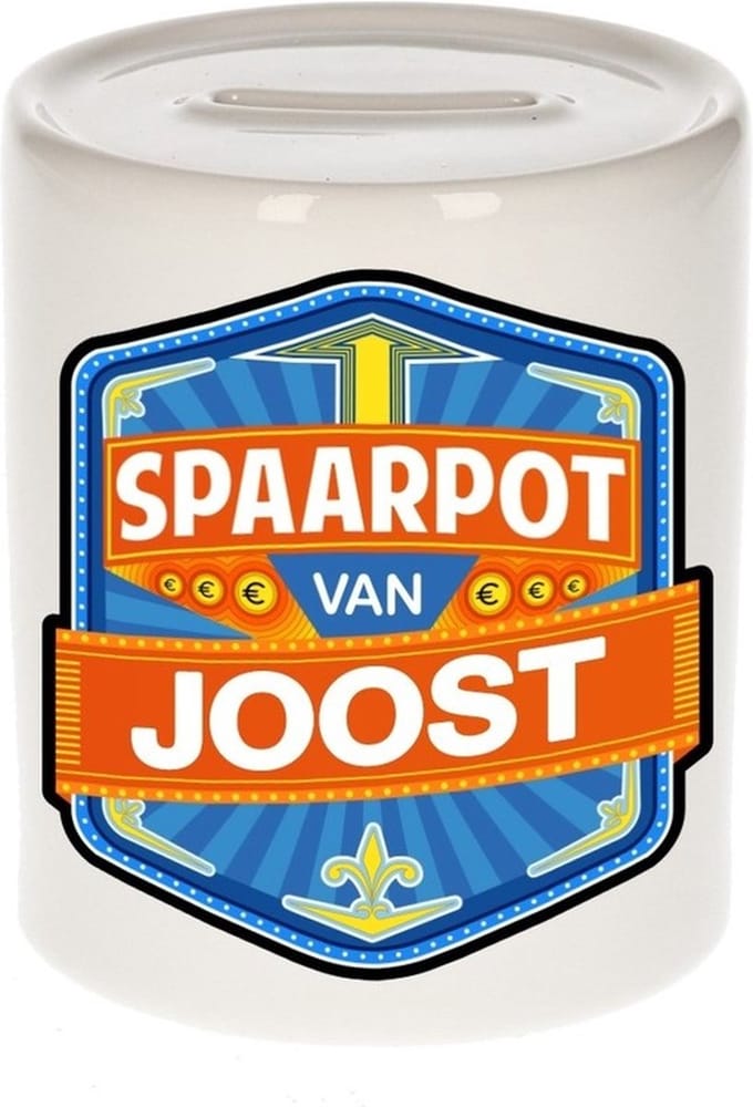 Bellatio Decorations Kinder spaarpot met naam - Joost - keramiek - met dop - wit - Sparen - Spaargeld van Joost