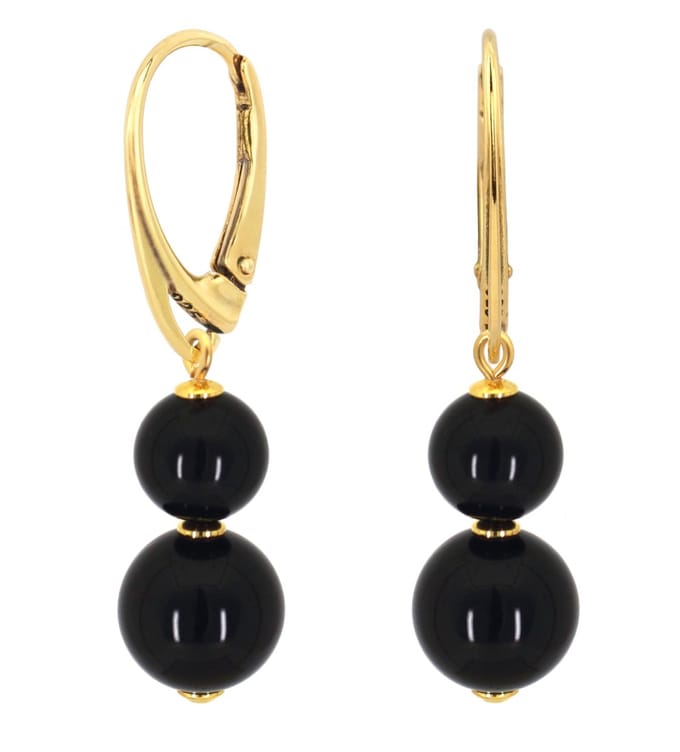 ARLIZI 2345 Oorbellen onyx kralen hanger - verguld - 4 cm
