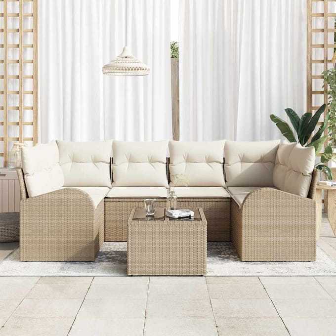 vidaXL - Tuinbank - Set - 7 - st - Beige - poly - rattan