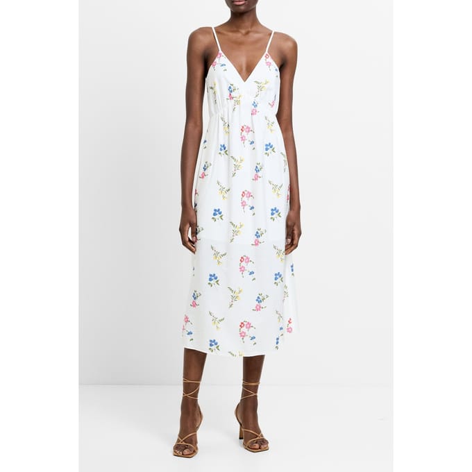 French Connection Kirsty Drape Sun Dress White Multi Maat: 6 | Midi Jurken Outlet | Dames | Wit