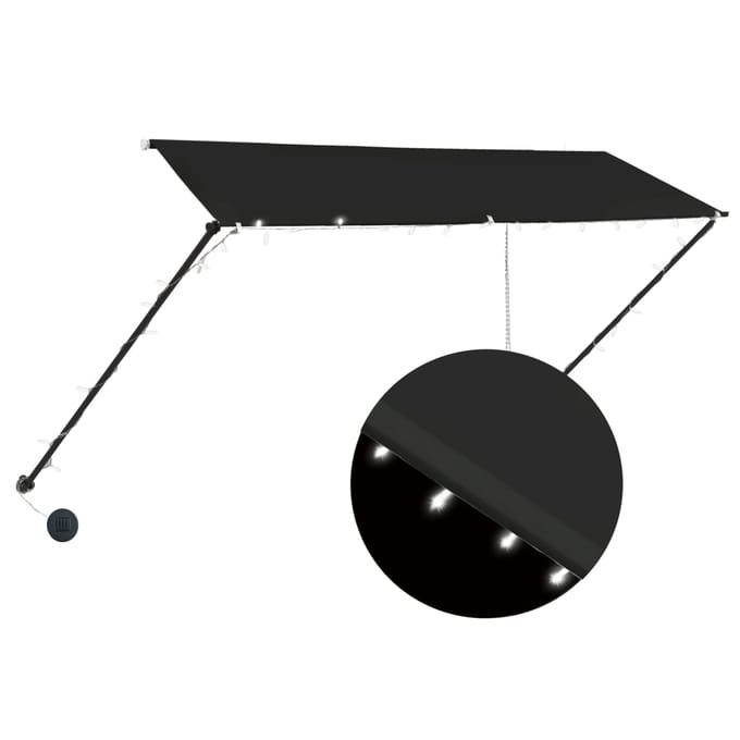 vidaXL - Luifel - uittrekbaar - met - LED - 300x150 - cm - antraciet