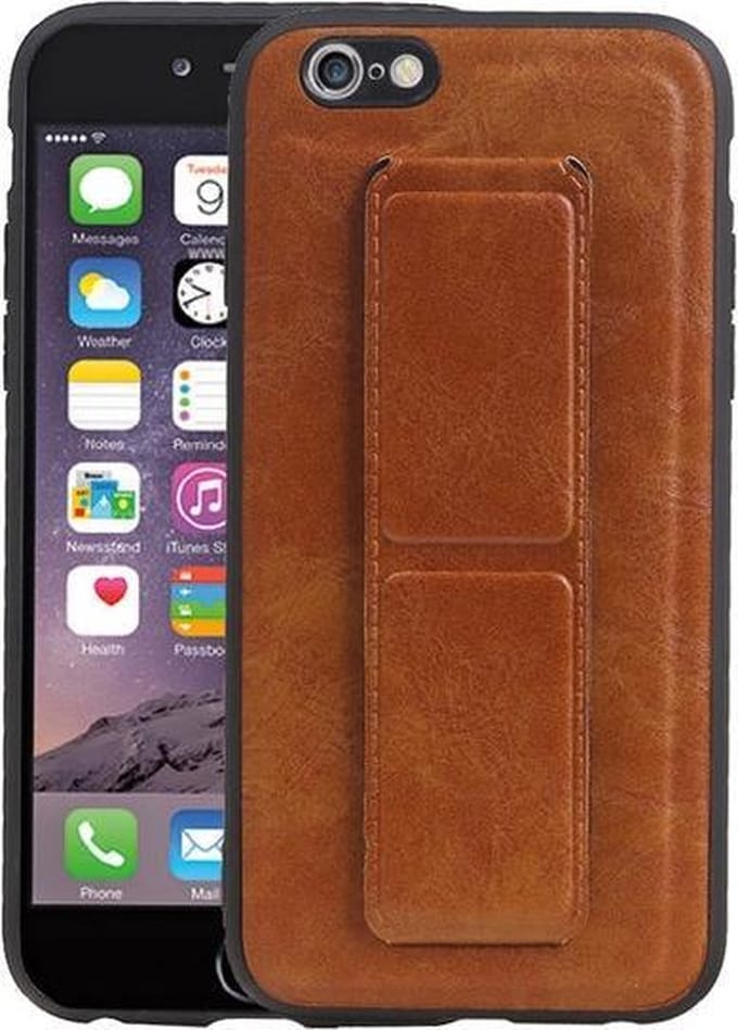 Grip Stand Hardcase Backcover voor iPhone 6 Bruin