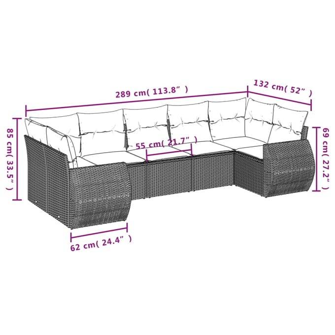 vidaXL - 7-delige - Loungeset - met - kussens - poly - rattan - grijs