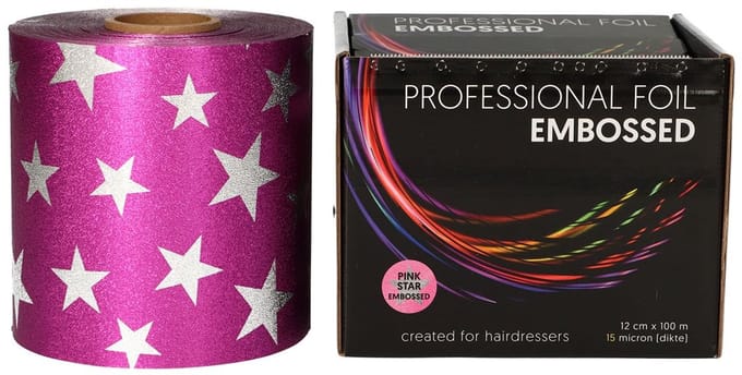 Folie Aluminium Rol Pink Star Embossed 12cmx100m 15MU