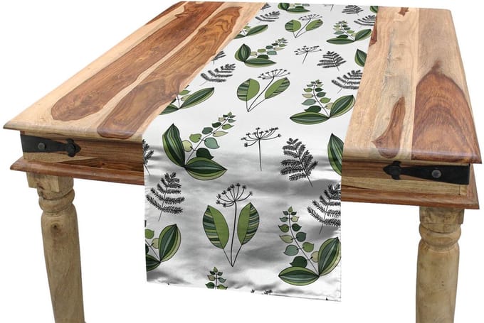 ABAKUHAUS – Tafelloper 40x180 cm – Olijfgroen/Wit – Polyester