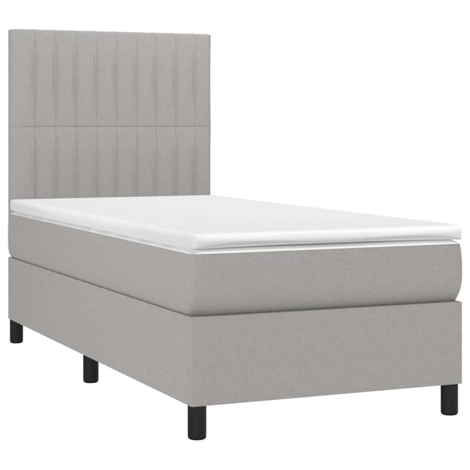 vidaXL - Boxspring - met - matras - en - LED - stof - lichtgrijs - 90x200 - cm
