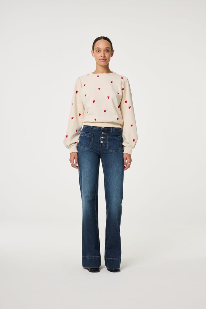 Fabienne Chapot Dina Sweater Oatmeal / Disco Red Maat: S | Sweaters Outlet | Dames | Beige