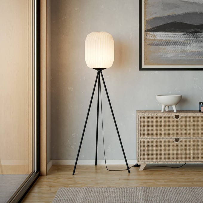 EGLO Belgrave Vloerlamp - E27 - 141,5 cm - Zwart/Wit - Papier