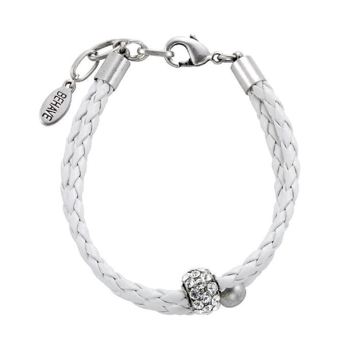 Behave - Armband - wit gevlochten imitatieleer steentjes - minimal chic