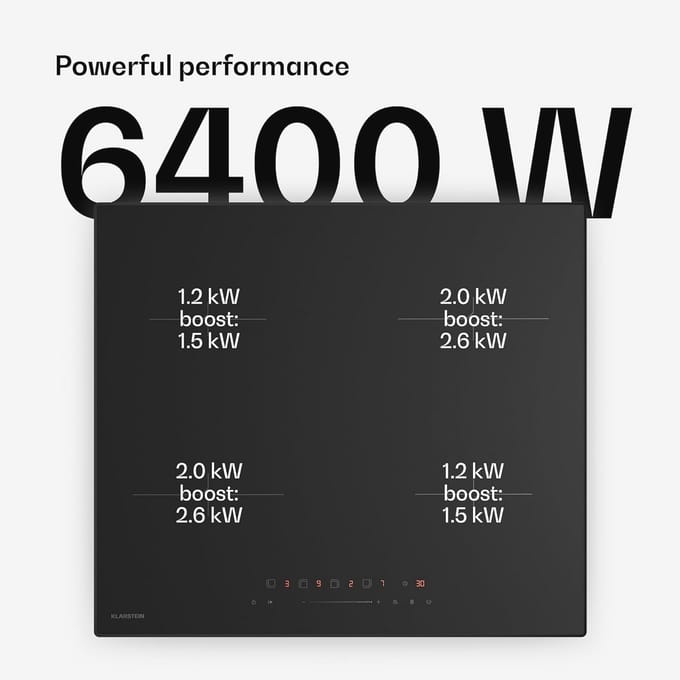 Inductiekookplaat 60 cm 4 Zones 7000 W Boost Touch Slider Timer Kindveilige Residuale Warmte Indicator Keramisch Ingebouwd