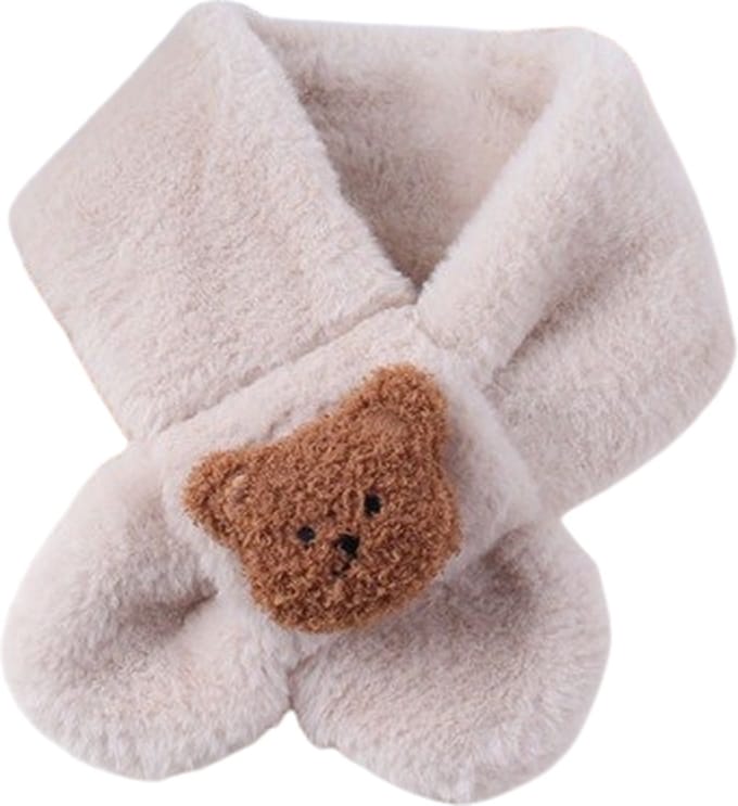 Baby Wintersjaal met Beertje – Zachte Pluche Teddy Sjaal – Crème – 6-24 Maanden