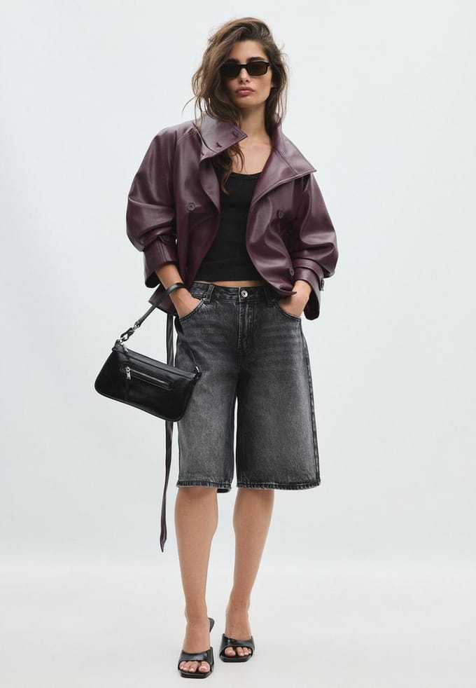 Stradivarius Trenchcoat met opstaande kraag en leereffect  Purper L