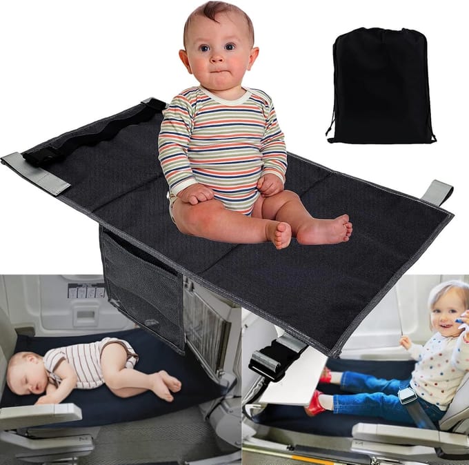 Vliegtuig Voetsteun - Kinderen Reisbed - Comfortabel Reizen - Stelbaar Ontwerp - Compact Formaat - Zwart