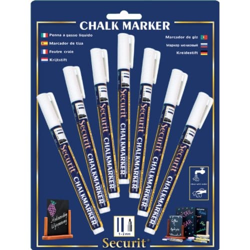 Krijtstift Securit SMA-100 rond wit 1-2mm blister à 7 stuks