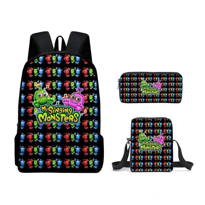 Monstres Chantants Cartable Sac à Dos Sac à Lunch Trousse Ensemble Cadeau pour Enfants Étudiants