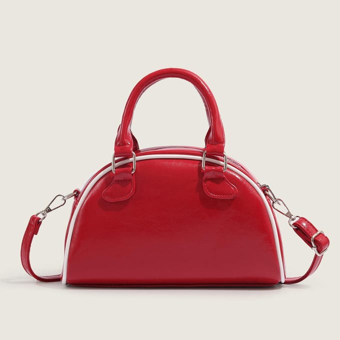 Sac Coquille Niche Contrastant pour Femmes Sac Bowling à Main Texture Mode Américaine Sac Boston Bandoulière red