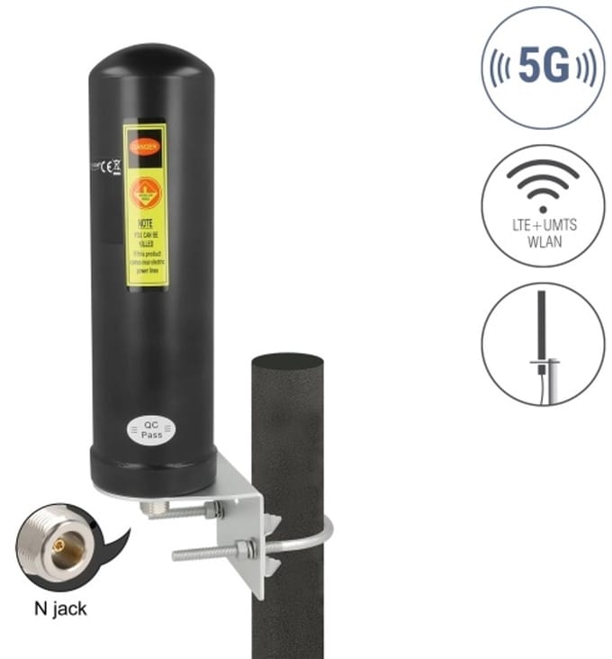 Delock 5G LTE Antenna N jack 3 - 5 dBi omnidirectional wall and pole mounting outdoor black
