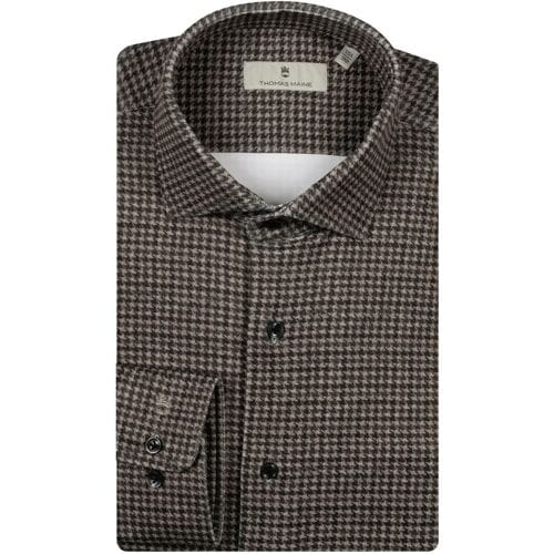 Thomas Maine Overhemd Roma Modern Kent Jersey Pied-de-Poule Pattern Bruin / male