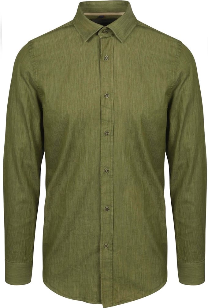 Suitable Overhemd Washed Groen - Maat 3XL - Heren - Casual Shirt