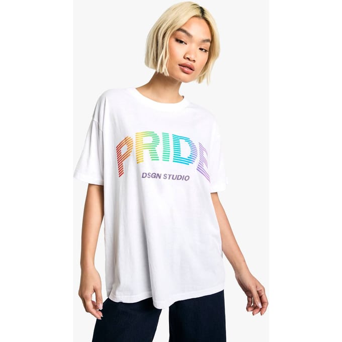 boohoo Dames DSGN Studio Pride Slogan Oversized T-shirt | Wit | Maat: 34