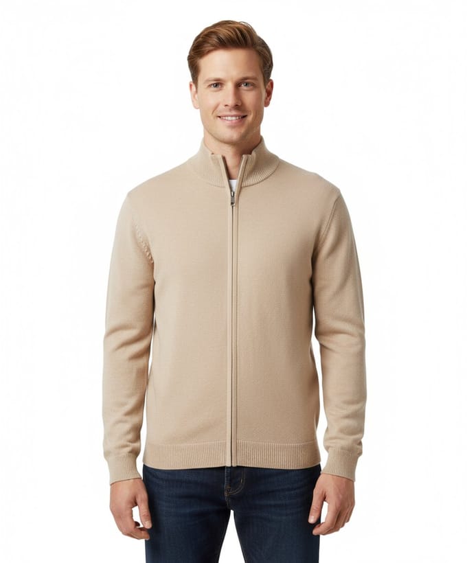 Moderne Gebreide Vest - Heren - Beige - Aansluitend - Getailleerd - Trui