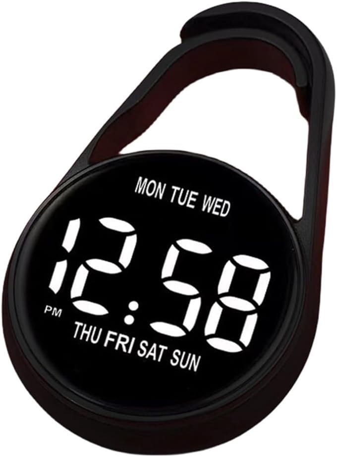 Mini Klok voor Studenten – Sleutelhangerformaat – Draagbare Digitale Timer met Ophanghaak | 3.8 × 1.2 cm – Zwart| ABS