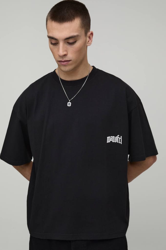 Oversized Boxy T-shirt Met Woestijnlandschap Print | Black | Size Medium
