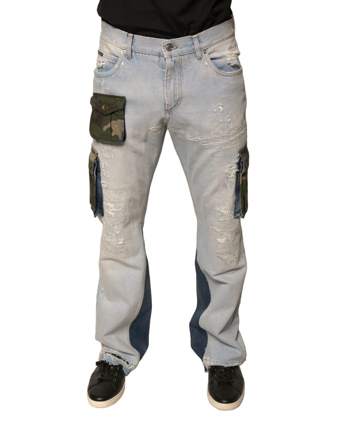 Versleten Denim Jeans Camouflage Zakstijl
