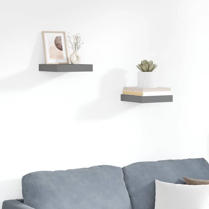 vidaXL - Wandschappen - zwevend - 2 - st - 23x23,5x3,8 - cm - MDF - hoogglans - grijs