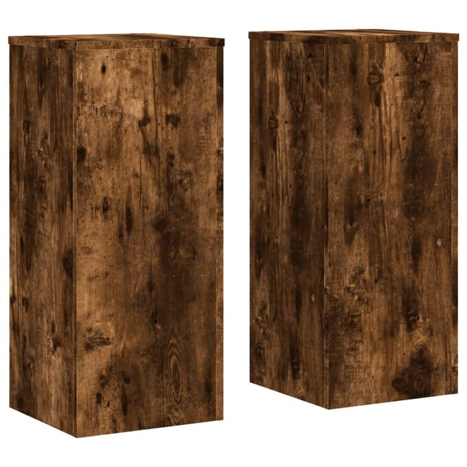 vidaXL - Plantenstandaards - 2 - st - 30x30x70 - cm - bewerkt - hout - gerookt - eiken