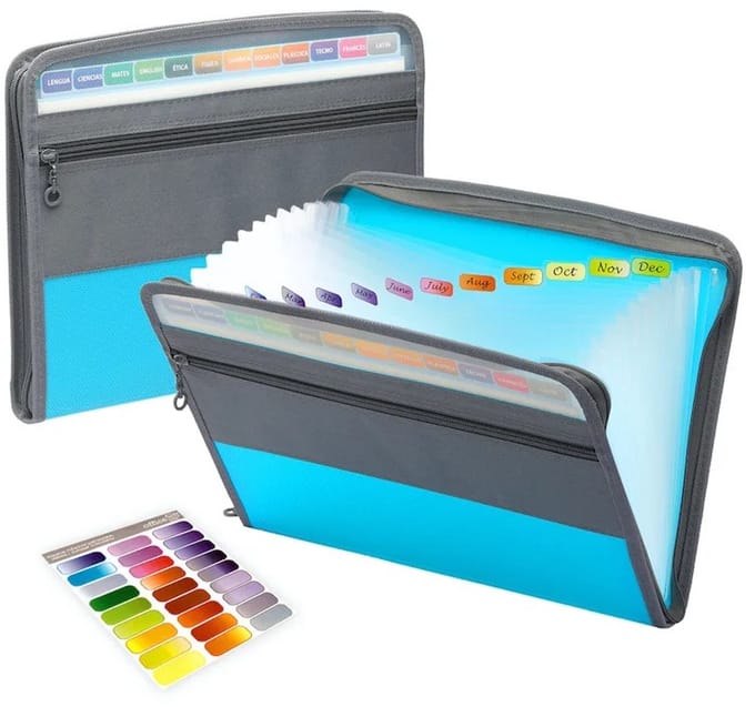 WiseGoods Premium A4 Projectmap Met Ritssluiting 13 Vakken - Uitvouwbare Documentenmap Met Tabs - Sorteermap Draagbaar - Blauw
