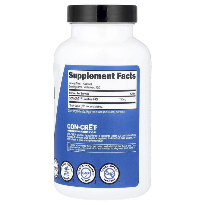 Nutricost, Atletische Prestaties, Creatine HCl, 750mg, 120 Capsules