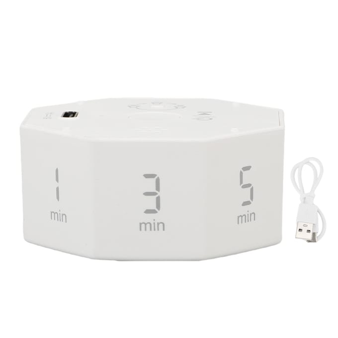 Timer Oplaadbaar LCD 8 Hoek Automatisch Roterend Scherm Digitale Timer met Stille Modus voor Leren wit