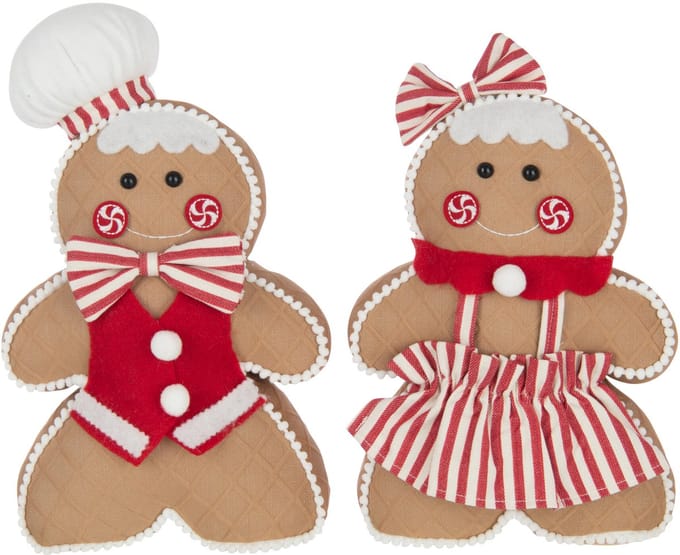 J-Line figuur Peperkoek Boy + Girl - polyresin - beige/rood - large - 2 stuks
