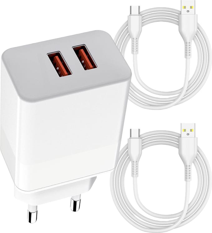 2.4A USB Lader met 2x USB C Kabels - 2 Meter - 12W - Oplader voor o.a A54, A25, A24, A23, A53