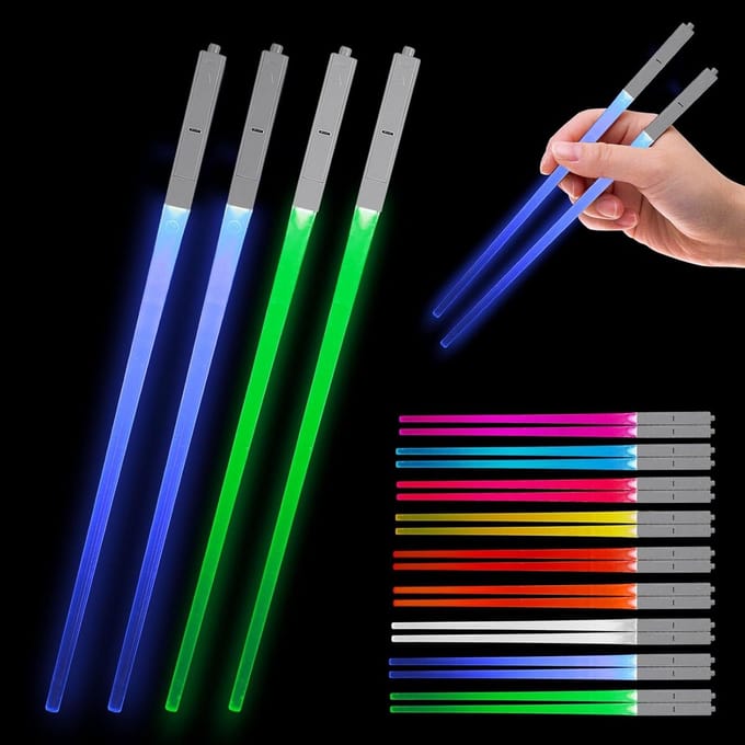 Lichtgevende eetstokjes - Chopsticks met licht - Feestelijk dineren - 9 Kleurmodi - 2 paar - Multicolor