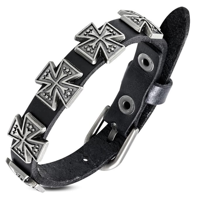 Amanto Armband Aissa Small - Leer - Studs - Kruis - 15mm - Aanpasbaar