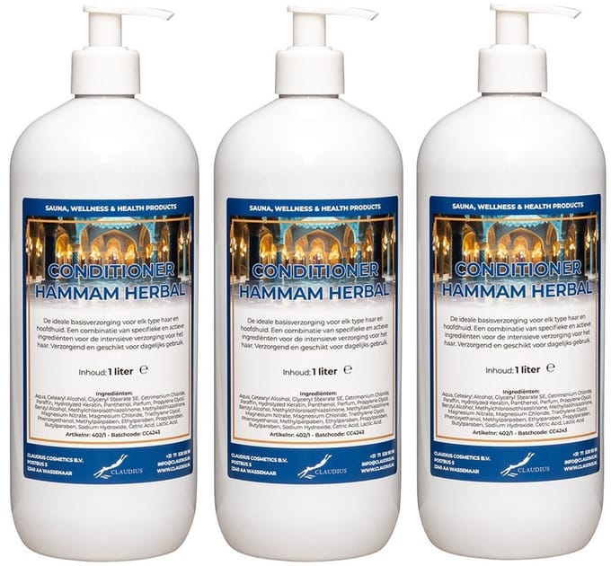 Hairconditioner Hammam Herbal 1 liter met 3 witte pompen - set van 3 stuks