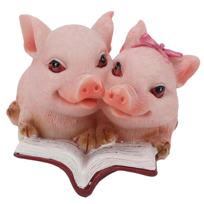 Statue de cochon en résine peinte à la main, mignonne figurine en forme de couple de cochons, pour collection beige