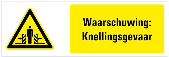 Waarschuwing voor knellingsgevaar tekstbord 200 x 75 mm