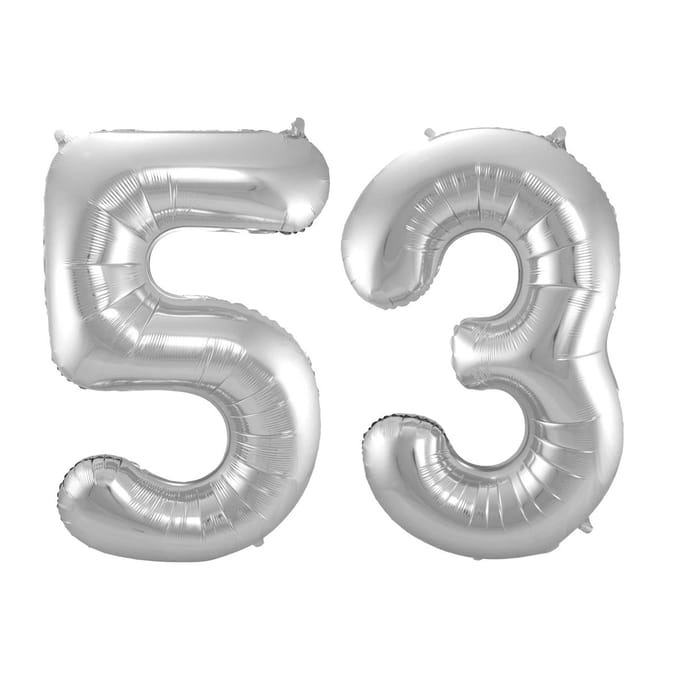 Folieballon 53 jaar - Zilver - 86 cm