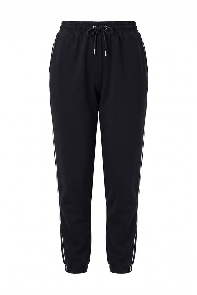 Ulla Popken - Dames - Joggingbroek paspel opzij elastische tailleband - Zwart - Maat 46+