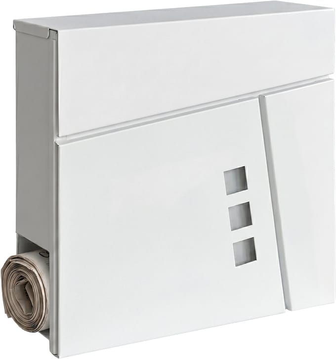Brievenbus met slot - 37,5x37x10,5 cm - krantenvak - metaal - wit