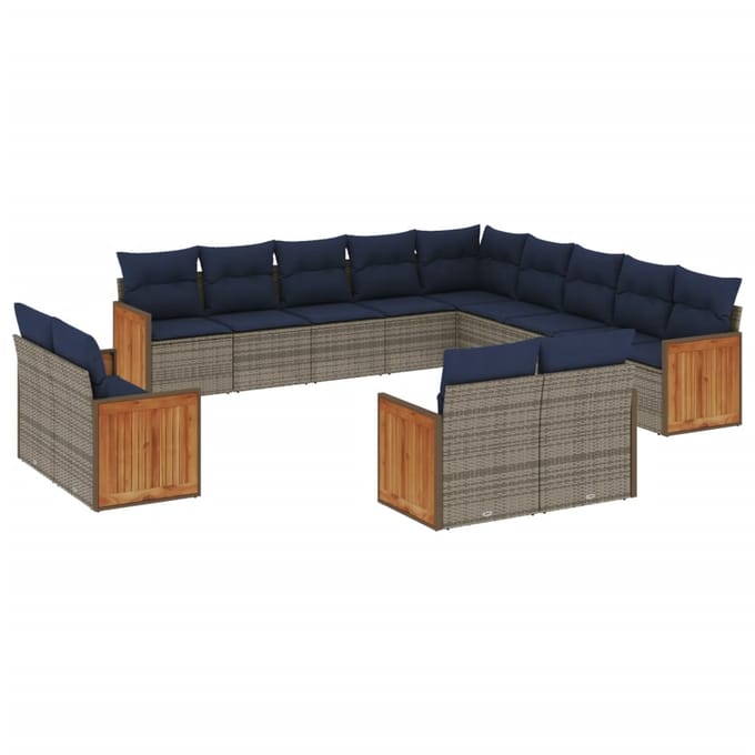 vidaXL - 13-delige - tuinbankset - met - kussens, - grijs - polyrotan