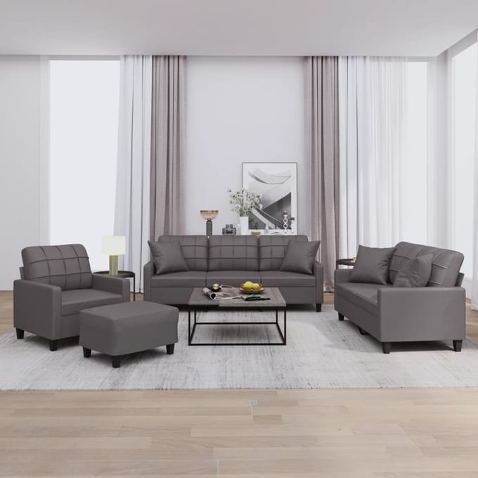 vidaXL - 4-delige - Loungeset - met - kussens - kunstleer - grijs