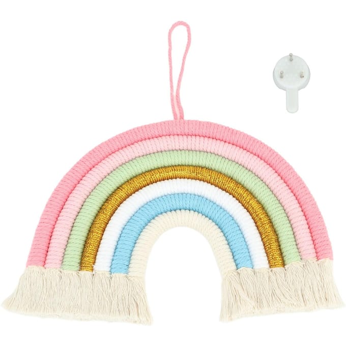 Macramé Tissé Arc-en-ciel 7 Couleurs Arc-en-ciel Tissé à la Main Décoration Murale à Franges pour Maison Chambre white
