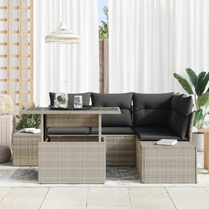 vidaXL - Tuinbank - Set - 5 - st - Lichtgrijs - poly - rattan