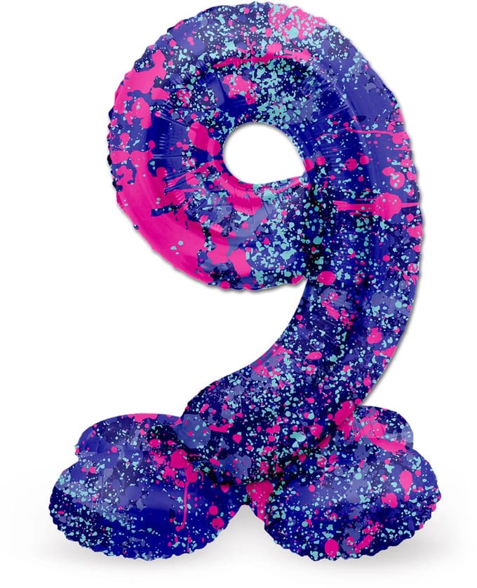 Staande Folieballon Cijfer 9 Paint Splash - 72 cm